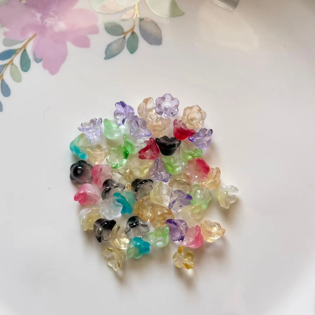 Tulips Flower Glass Beads Combo Pack – 50 Pieces with 6 Color Variety