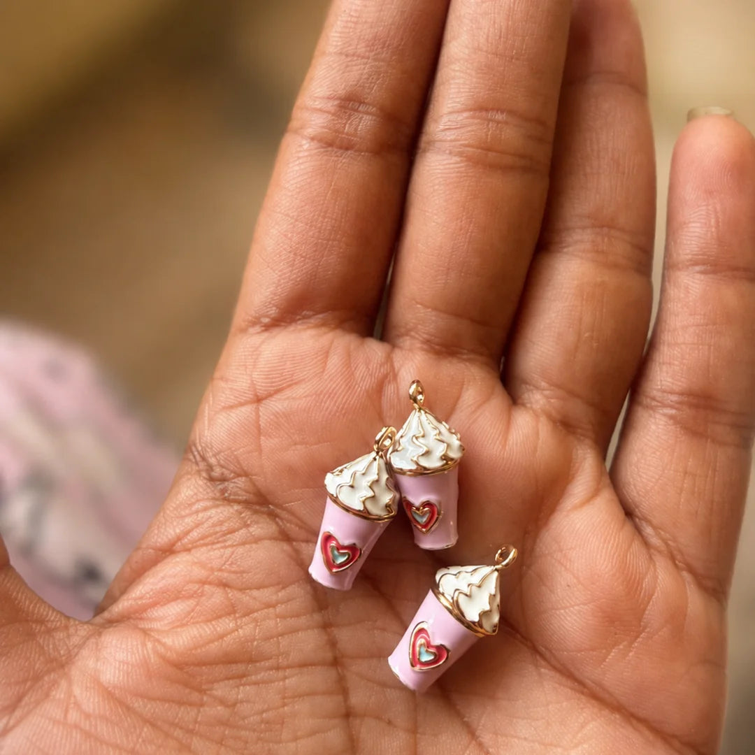 Cute Pink Enamel Coffee Cup Pendant