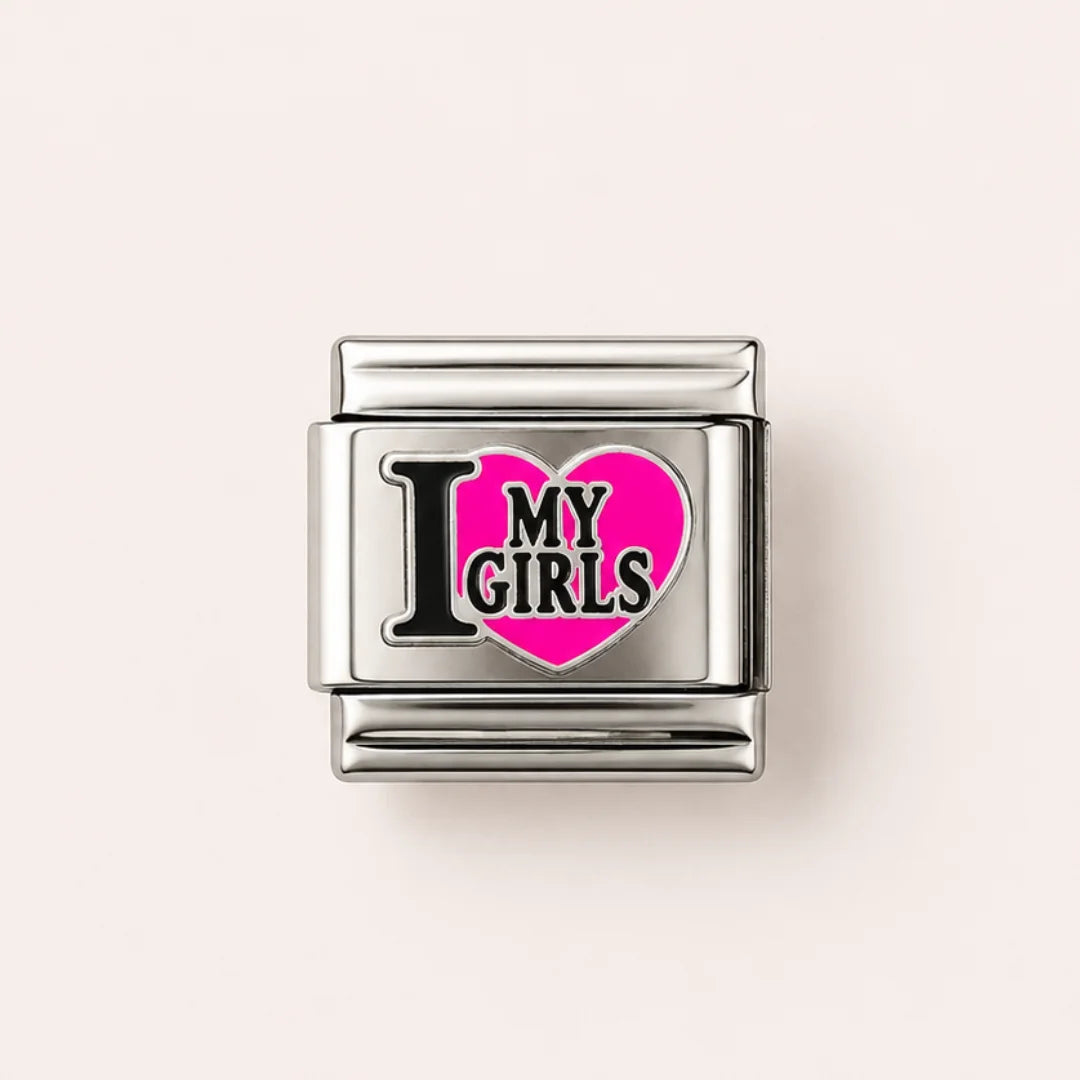 Stainless Steel | Bright Pink Heart with Text Italian Charm