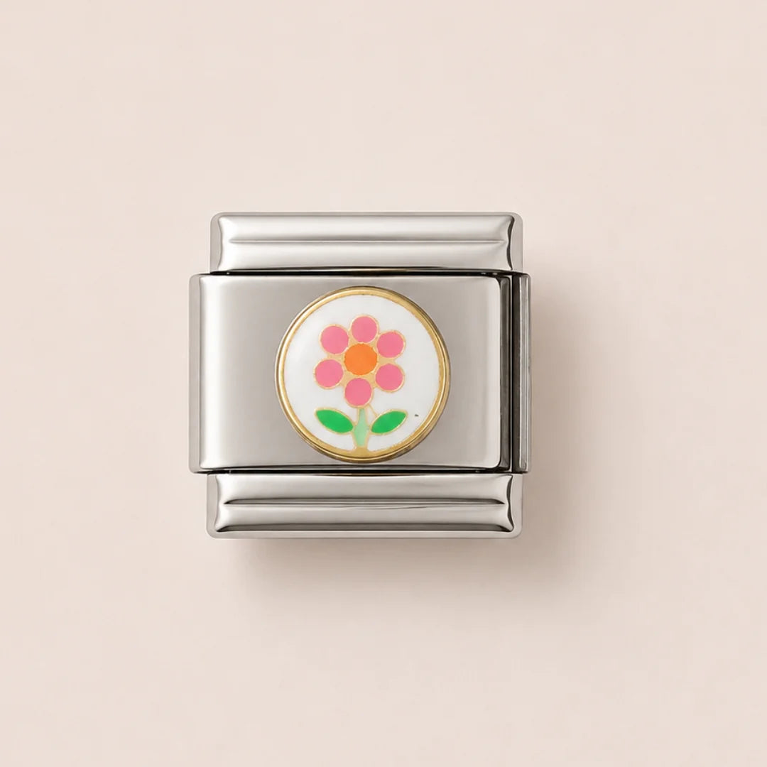 Stainless Steel | Pink Flower Italian Charm