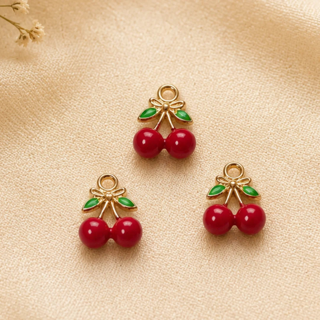 Gold-Plated Enamel Cherry Charm