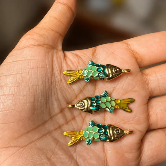 Enamel Koi Fish Charm - Green