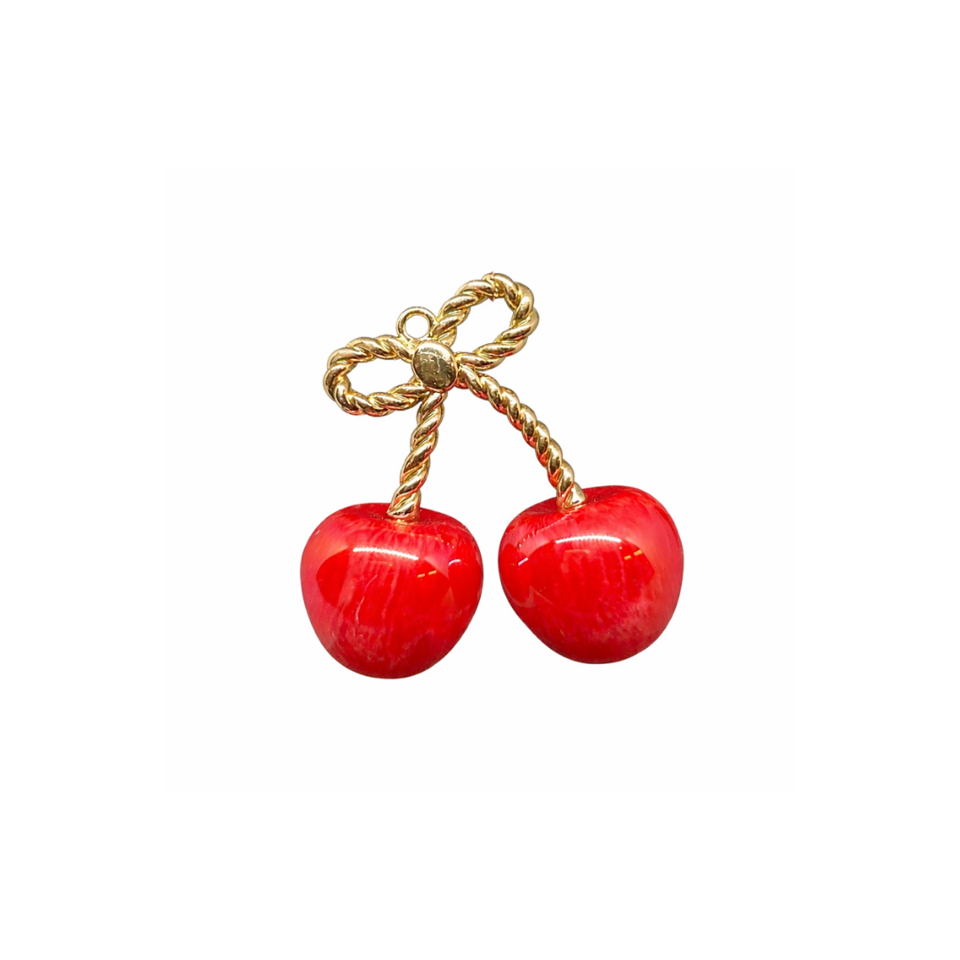 Acrylic | 55x45 mm | Glossy Red Cherry Charm With Gold Bow