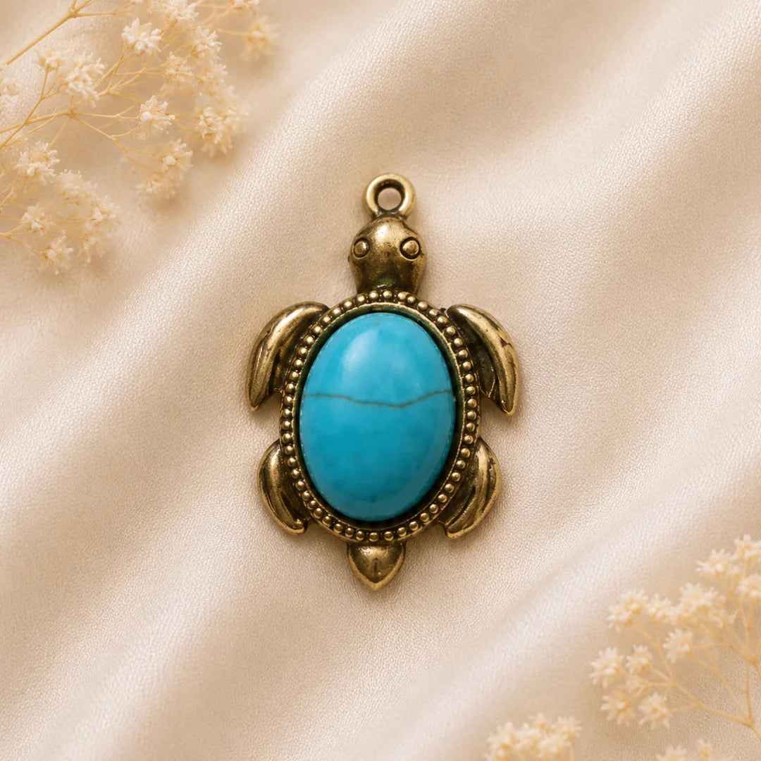 18K PVD Plated Stainless Steel | Turquoise Turtle Charm | 2.7x1.8 cm