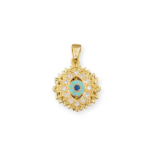 Stainless Steel | 22x15 mm | Zircon Crystal Golden Evil Eye Pendant