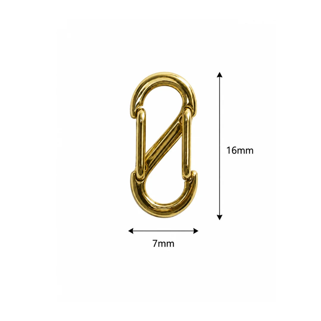 Stainless Steel | Gold Tone S-Shaped Oval Carabiner Connector Clasp | 16mm (H) x 7mm (W)