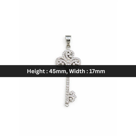 Stainless Steel | 45x17 mm | Zircon Crystal Silver Key Pendant
