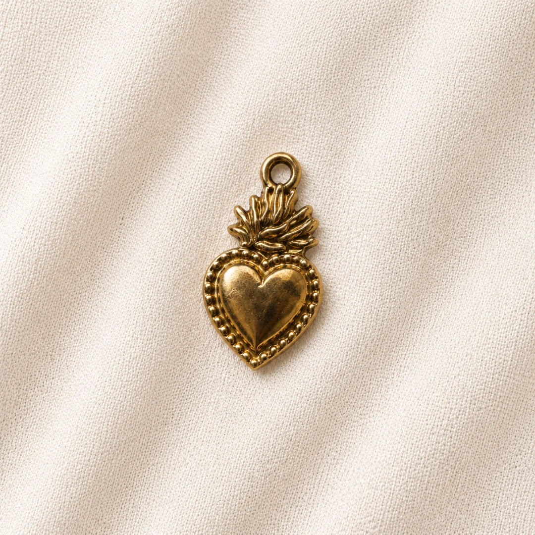18K PVD Plated Stainless Steel | Milagro Heart Charm | 2x1 cm