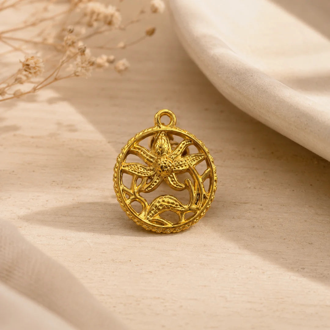 18K PVD Plated Stainless Steel | Delicate Starfish and Coral Design | 2x2 cm