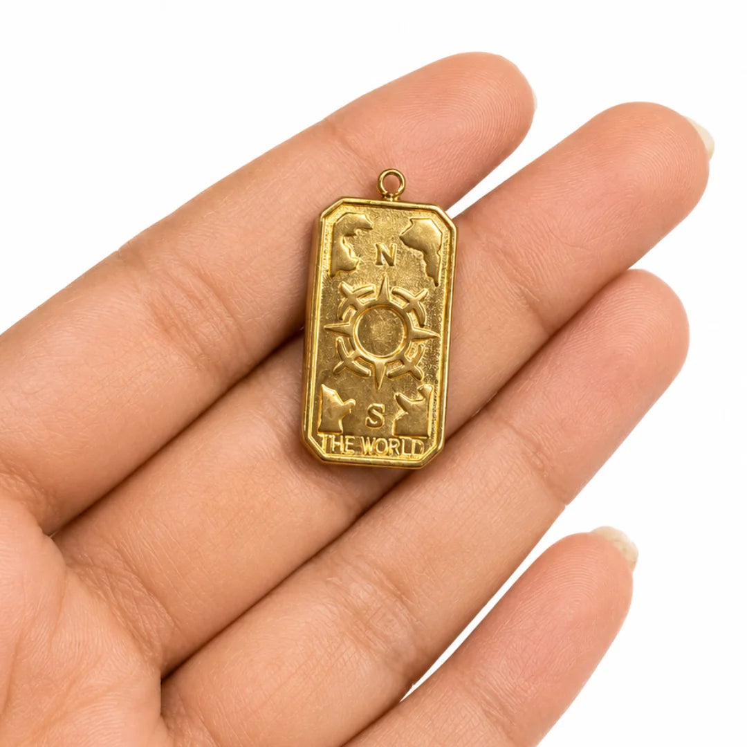 18K PVD Plated Stainless Steel | The World Tarot Charm | 2.5x1.5 cm