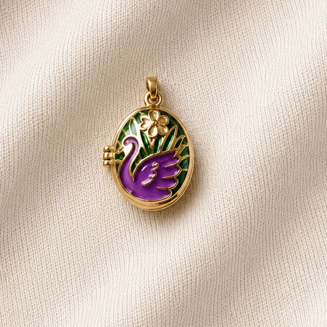 Stainless Steel | Enamel Purple Swan Openable Locket