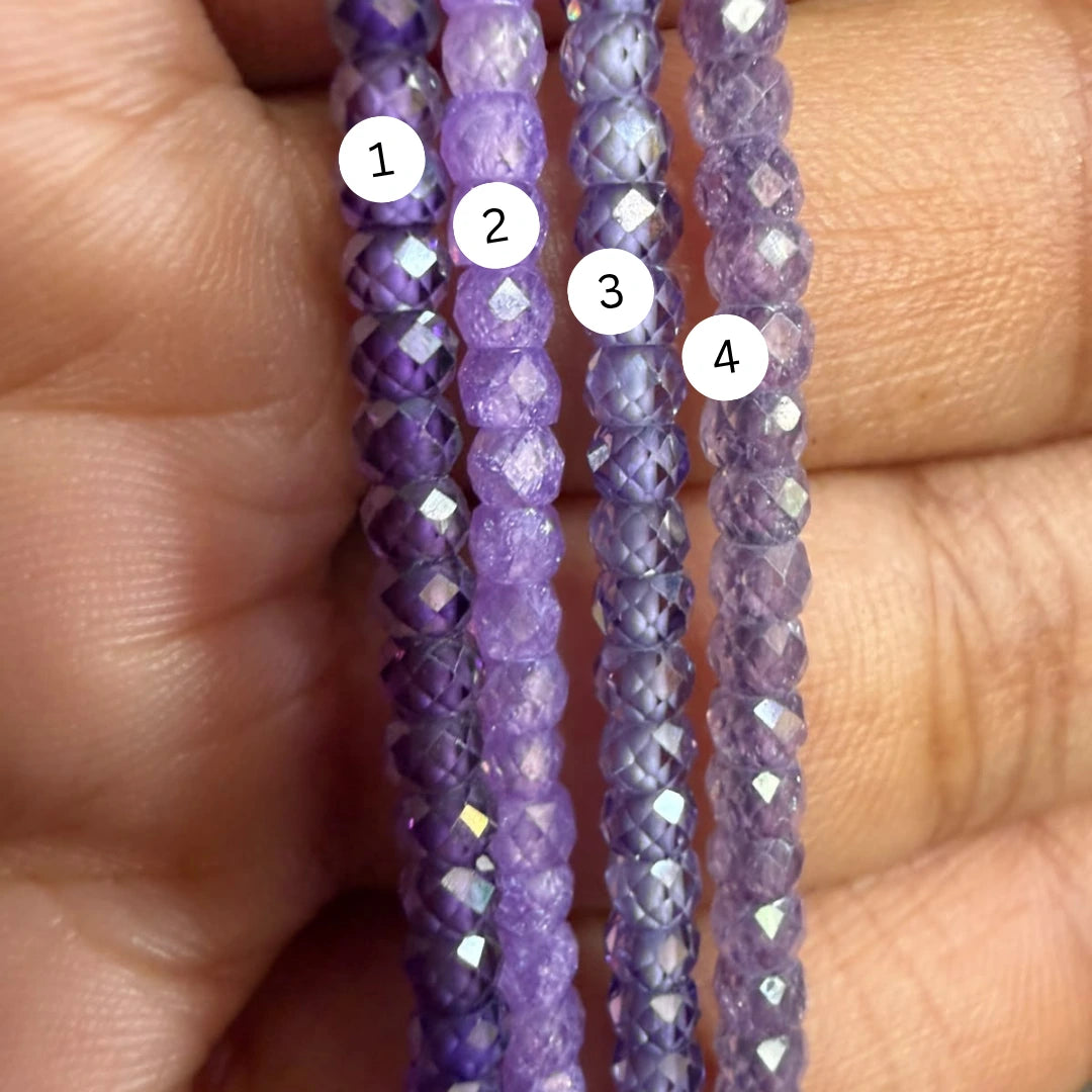Multi-Shade Purple Cubic Zirconia Faceted Beads a Line| 2 × 3 mm