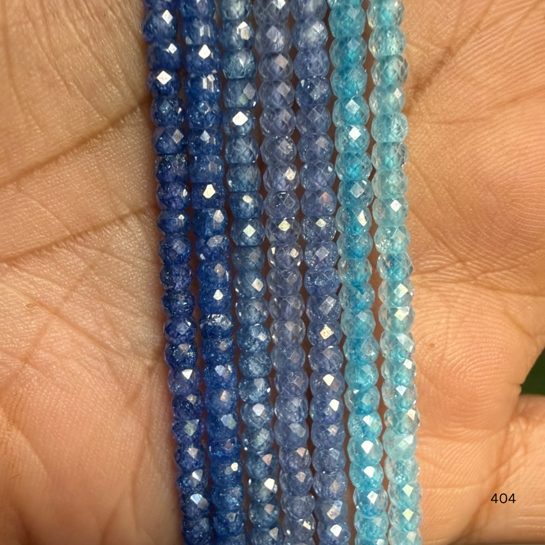 Multi-Shade Blue Cubic Zirconia Faceted Beads a Line | 2 × 3 mm