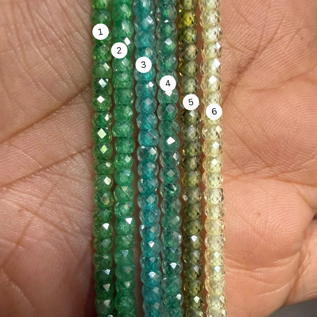 Multi-Shade Green Cubic Zirconia Faceted Beads a Line | 2 × 3 mm |14 inch Length