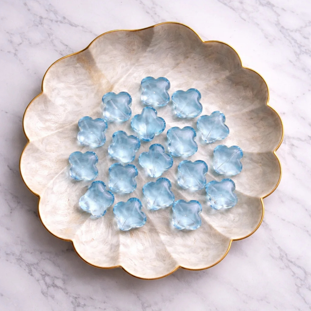 Four Leaf Clover Glass Beads - Blue