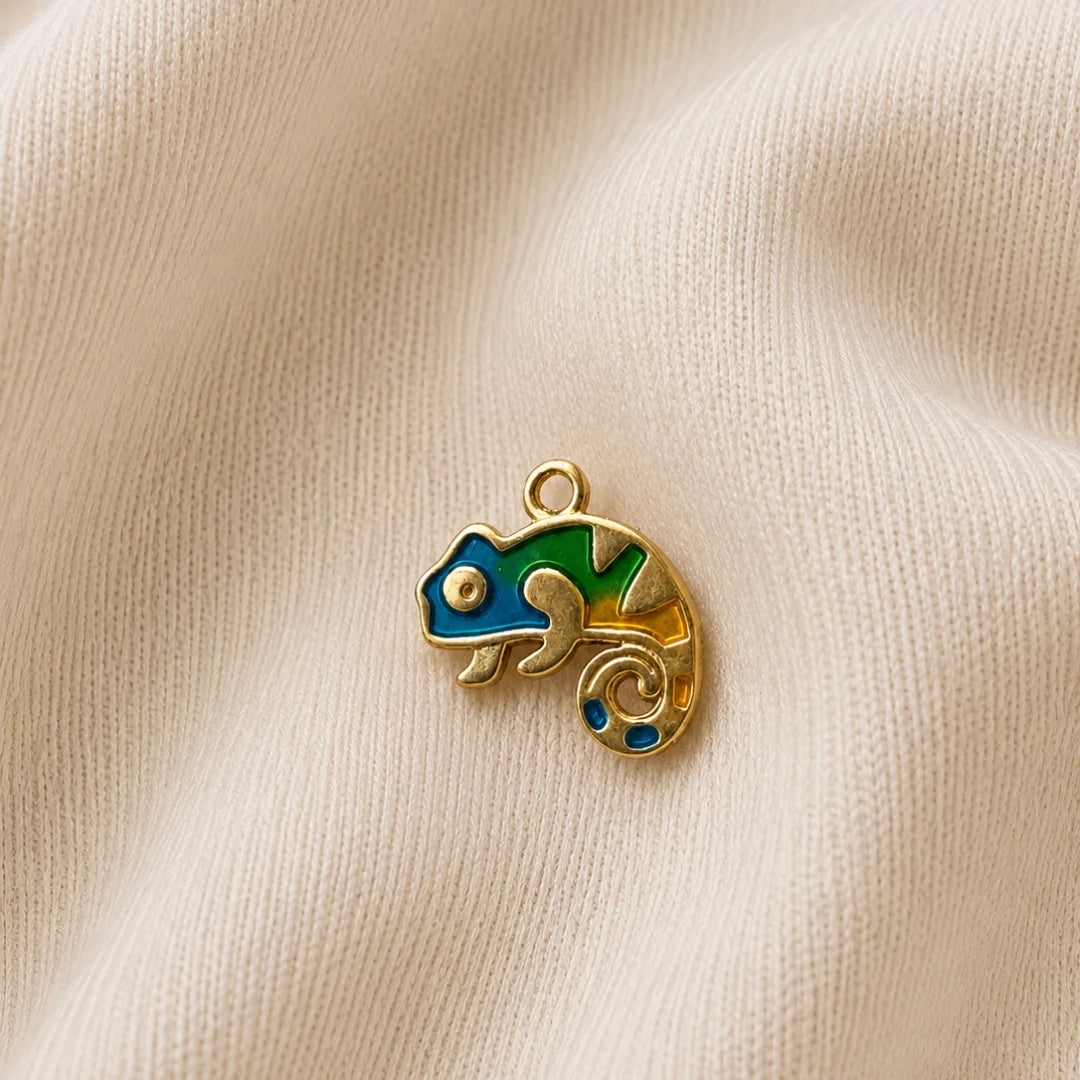 Stainless Steel | Gold Enamel Chameleon Charm | 1x1 cm