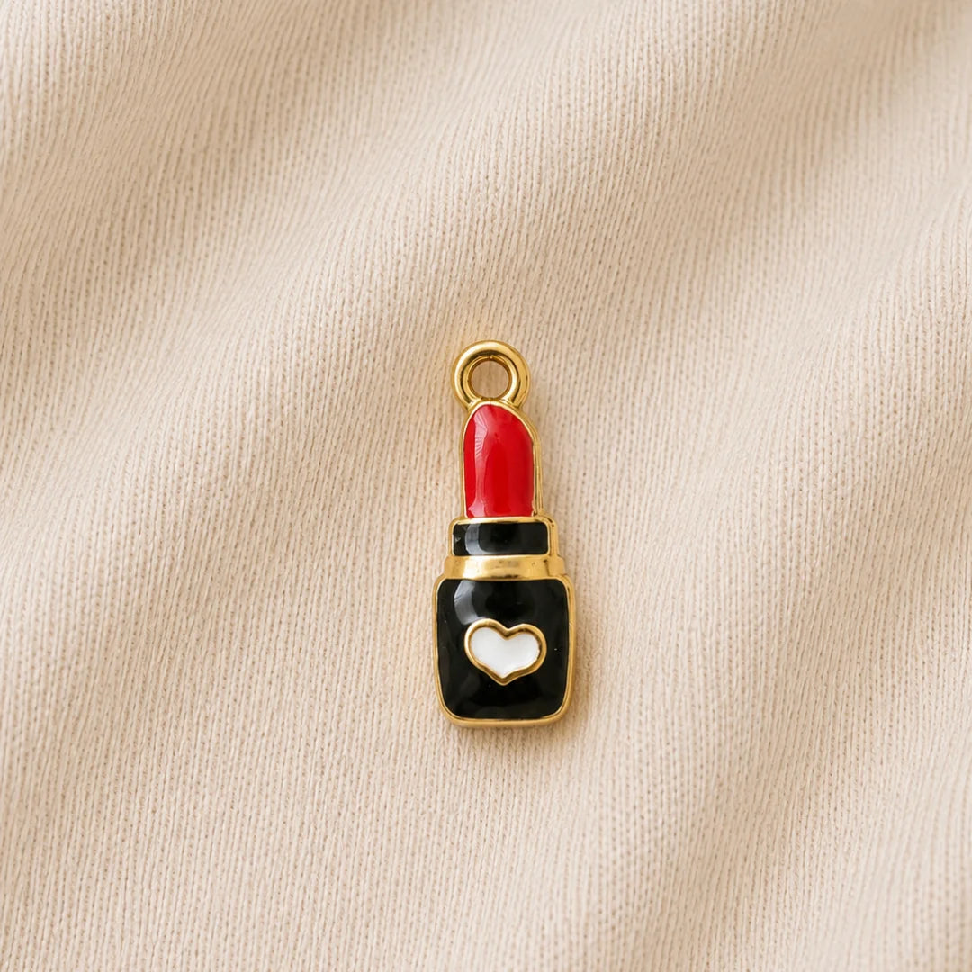 Stainless Steel | Red Lipstick with White Heart Charm | 2x0.6 cm