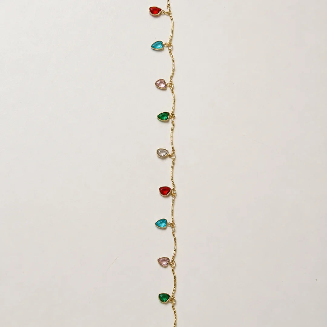 1 Ft Stainless Steel | 18K Gold Plated Chain with Colourful Crystal Heart Charms