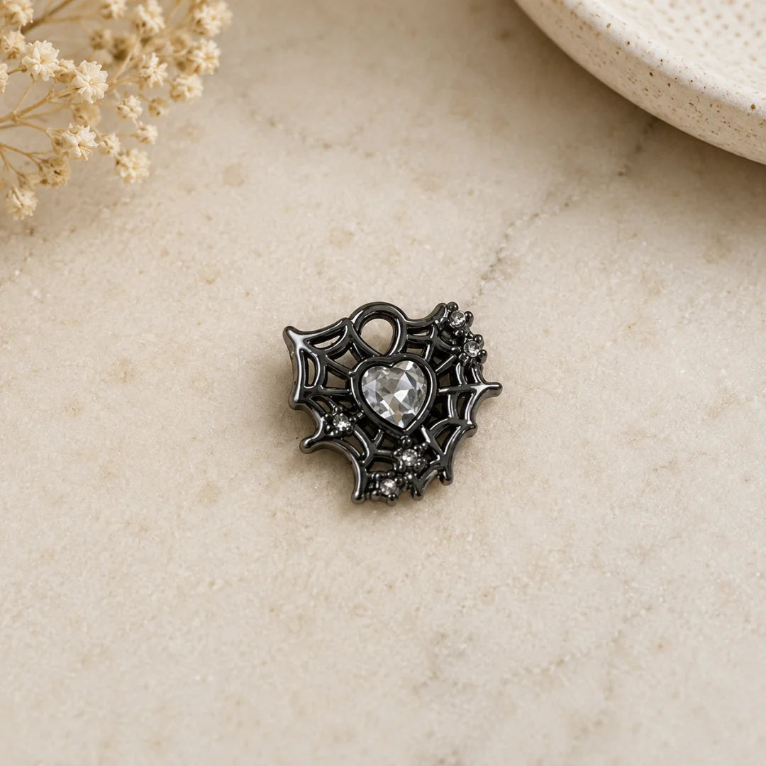 Stainless Steel | Heart Charm With Spiderweb Design | 1.5x1.5