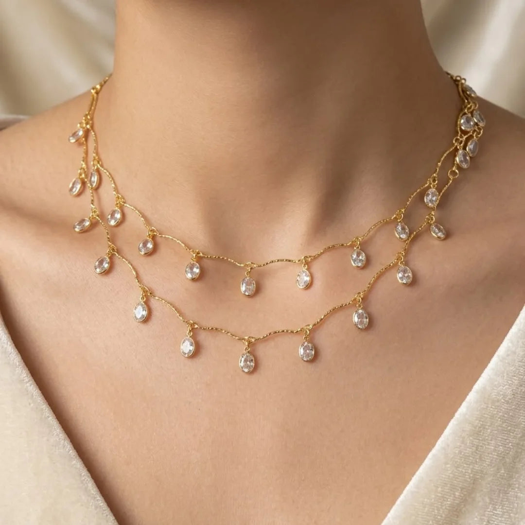 1 Ft Stainless Steel | Gold Plated Chain Dangling with Teardrop Stone Charms
