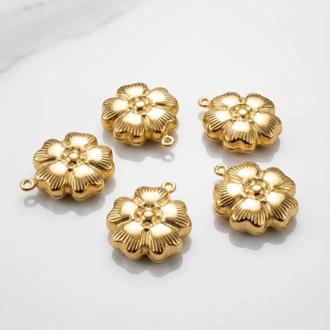 Stainless Steel | Gold Plated Flower Charm | 20x16mm