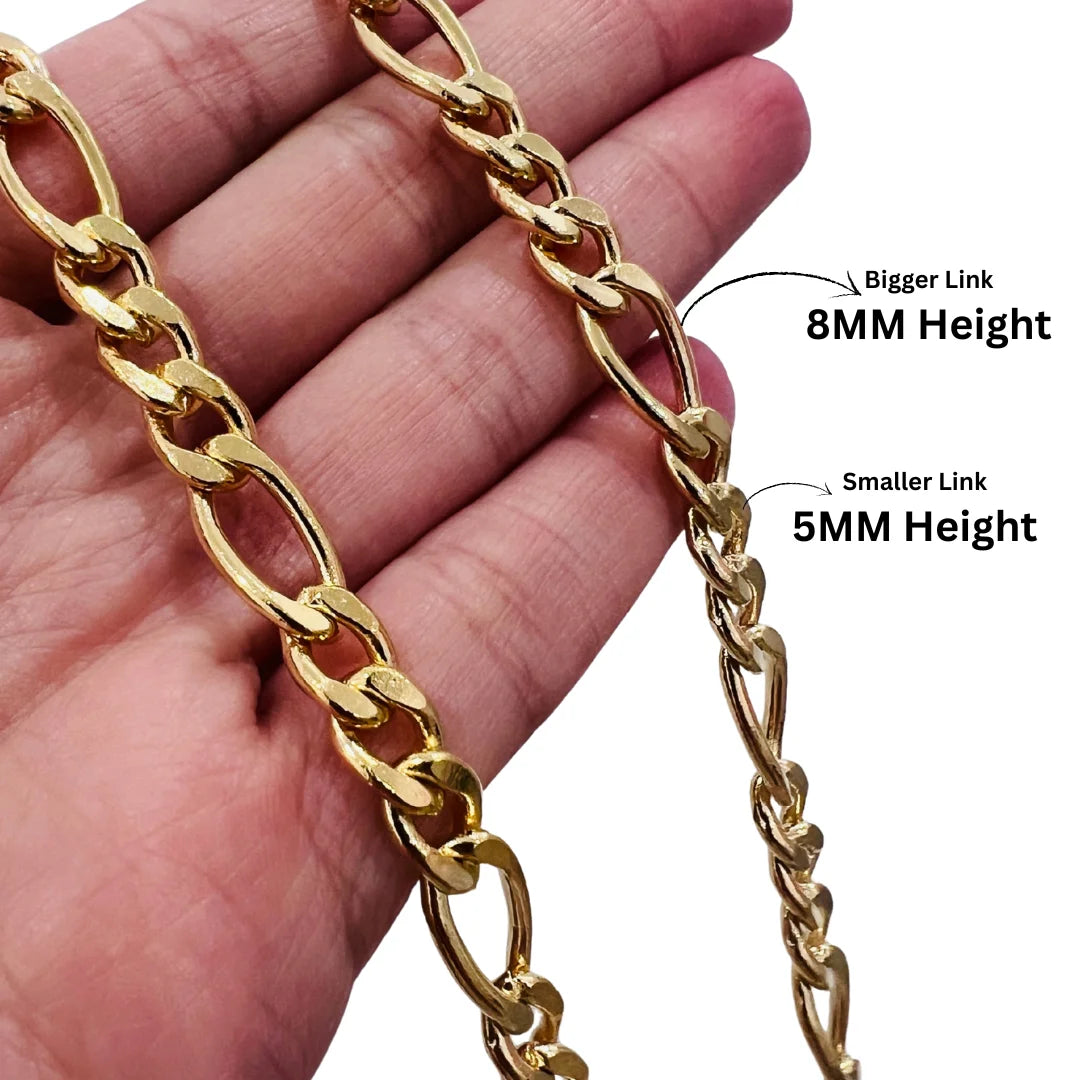 1 Ft of 316 L Stainless Steel Chain | Gold | Figaro Chain | 8mm & 5mm Height Links