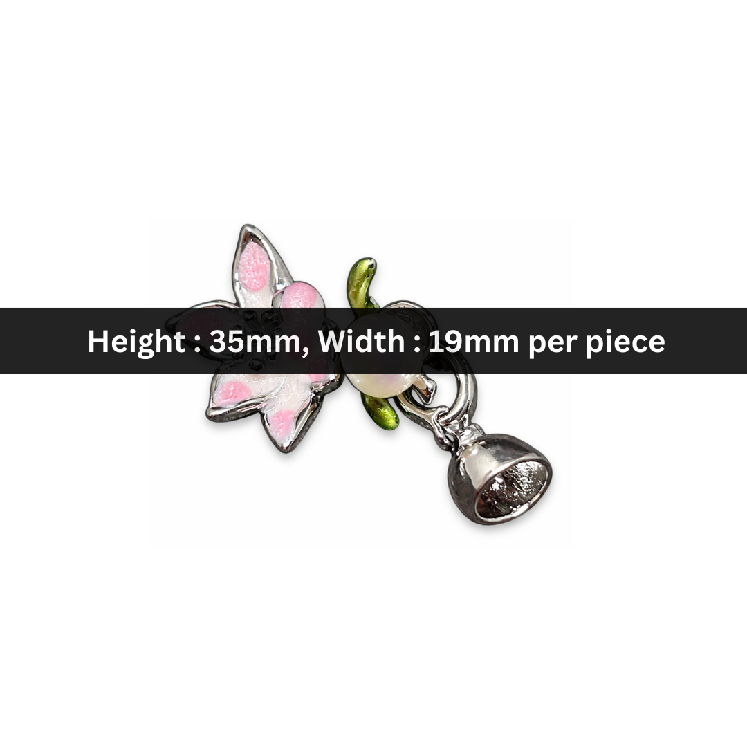 Stainless Steel | 35x19 mm | Baby Pink Lotus and Pearl Charm Style 01
