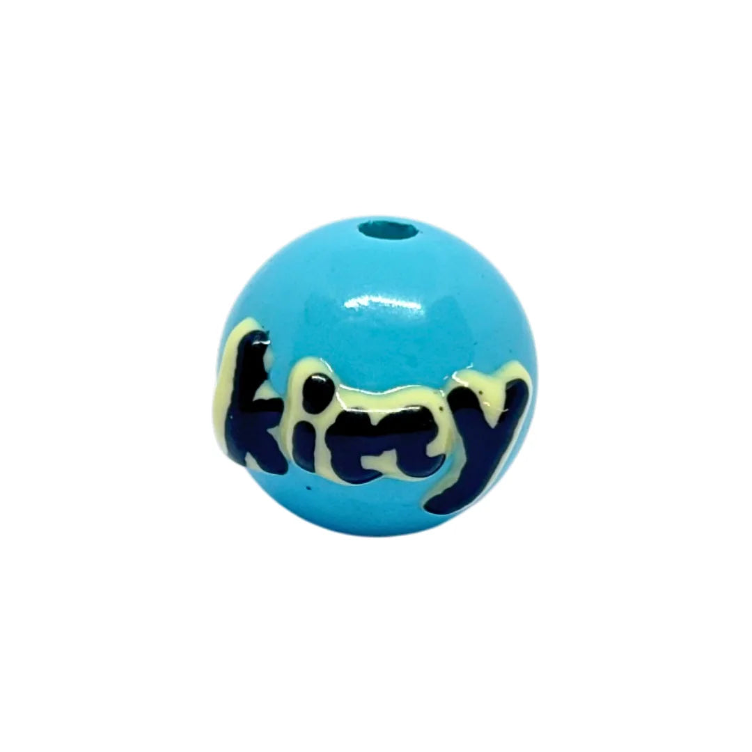 Blue Kitty Round Bead | 15mm