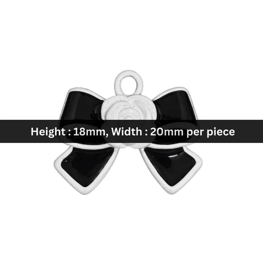 Enamel | 18x20 mm | White Flower Black Bow Charm