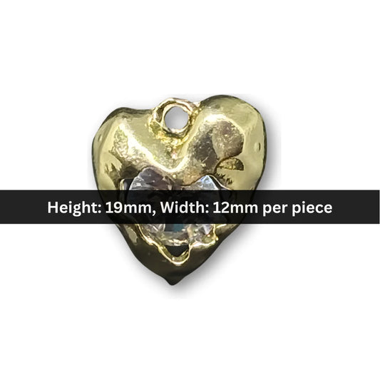 Stainless Steel | 19x12 mm | Gold Tone Crystal Heart Charm