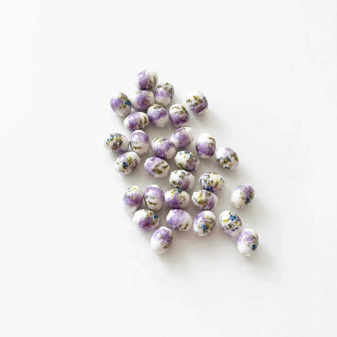 Lavender and White Oval Ceramic Beads