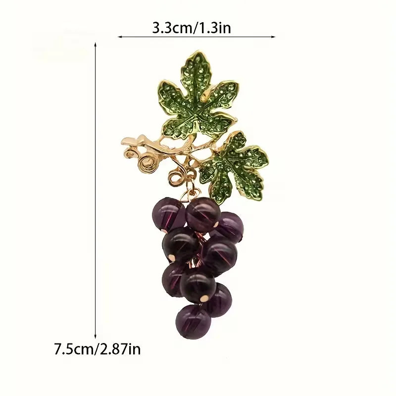 7.5cm x 3.3cm | Charming Enamel Grape Brooch with Rhinestone