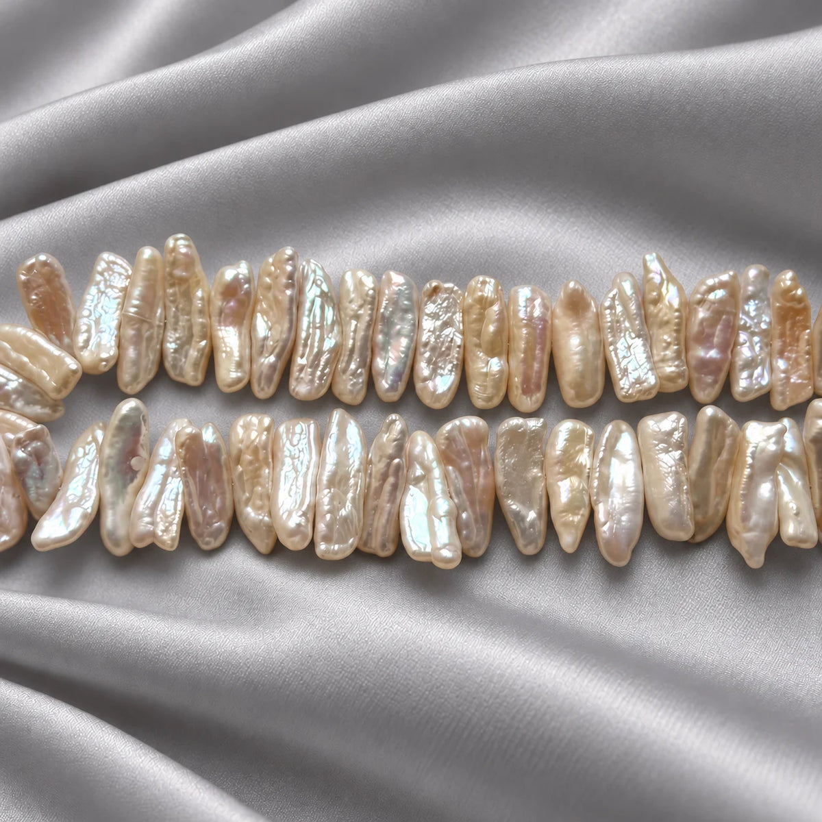 Fresh Water White Color Biwa Shape AA Lustre Pearl | Uneven Size