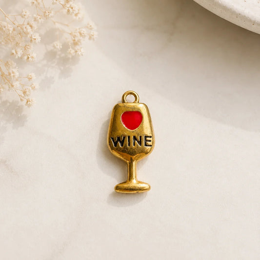 Stainless Steel | Red and Gold Wine Glass Pendant