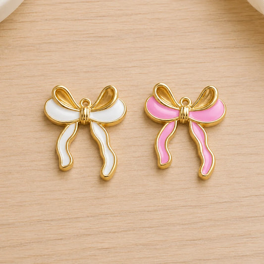 Stainless Steel | Gold Plated Enamel Bowknot Charms
