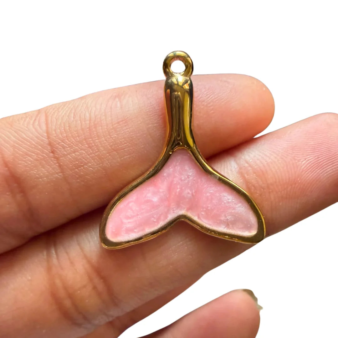 Stainless Steel | Gold Plated Pink Mermaid Tail Charm