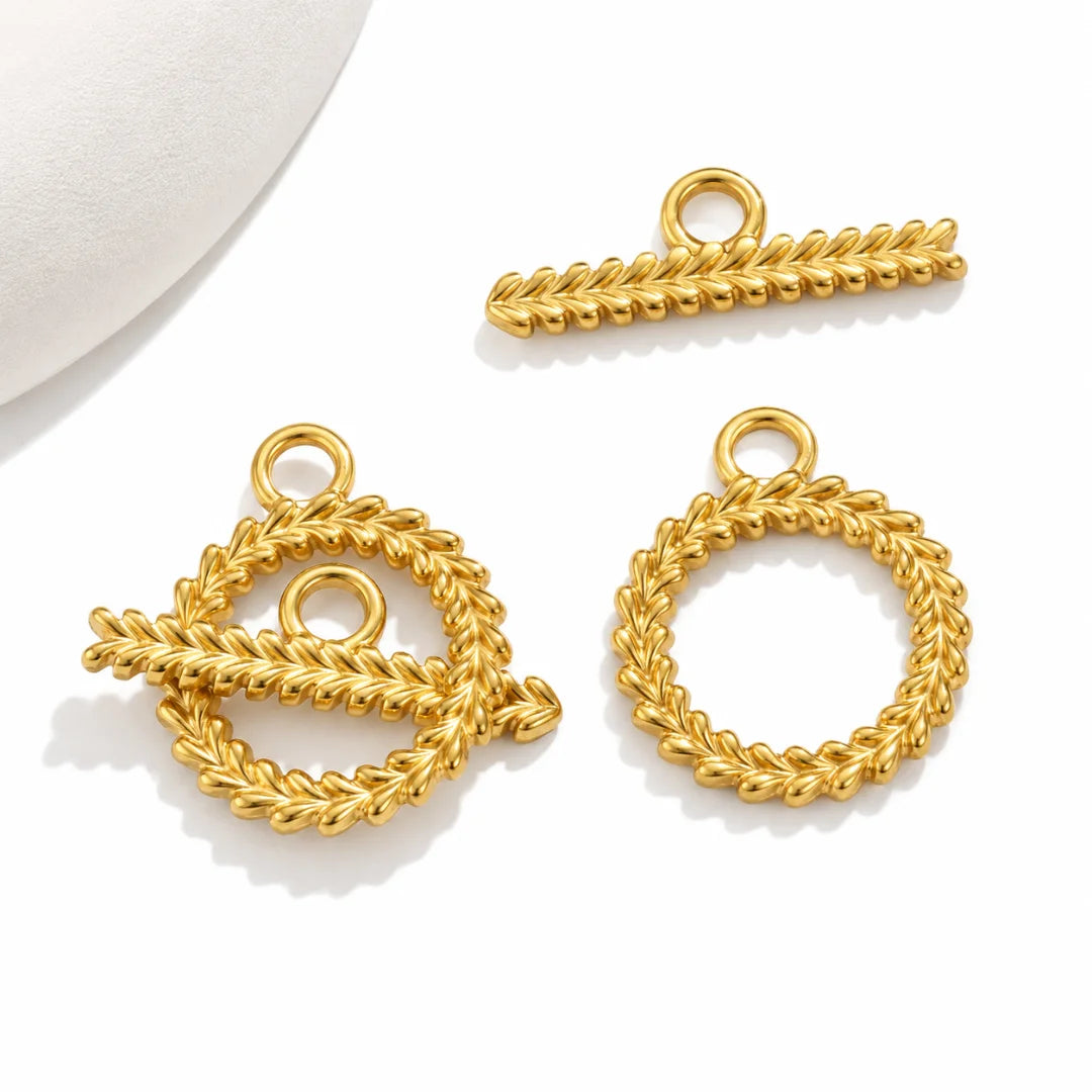 Stainless Steel | Gold Plated leaf Textured OT Toggle Clasps | 18mm (H) x 15 mm (W)