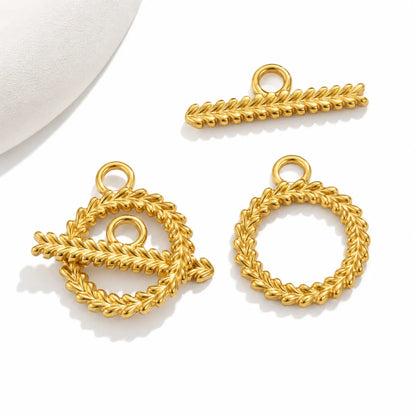 Stainless Steel | Gold Plated leaf Textured OT Toggle Clasps | 18mm (H) x 15 mm (W)