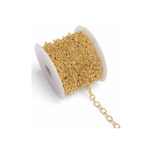 Stainless Steel | 6 mm | Gold Plated Embossed Oval Chain Roll | 1 Ft Length