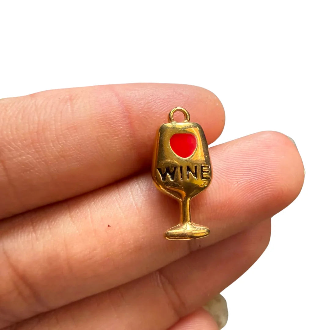 Stainless Steel | Red and Gold Wine Glass Pendant