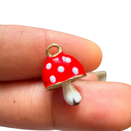 Stainless Steel | Mushroom Charm White Dots