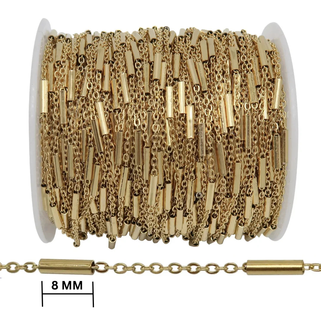 1 Ft of 316 L Stainless Steel Chain | Gold | Tube Chain | 8mm