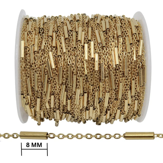 1 Ft of 316 L Stainless Steel Chain | Gold | Tube Chain | 8mm