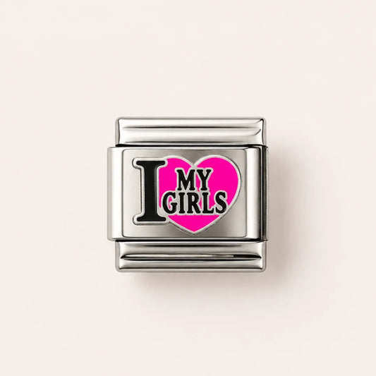 Stainless Steel | Bright Pink Heart with Text Italian Charm