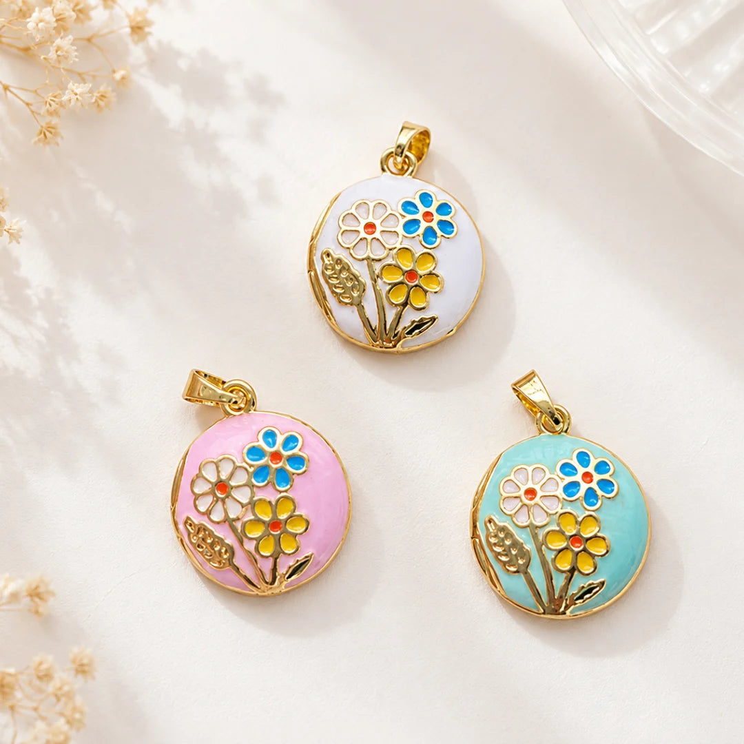 Stainless Steel | Enamel Gold Plated Floral Keepsake Openable Lockets