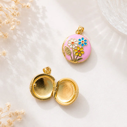Stainless Steel | Enamel Gold Plated Floral Keepsake Openable Lockets