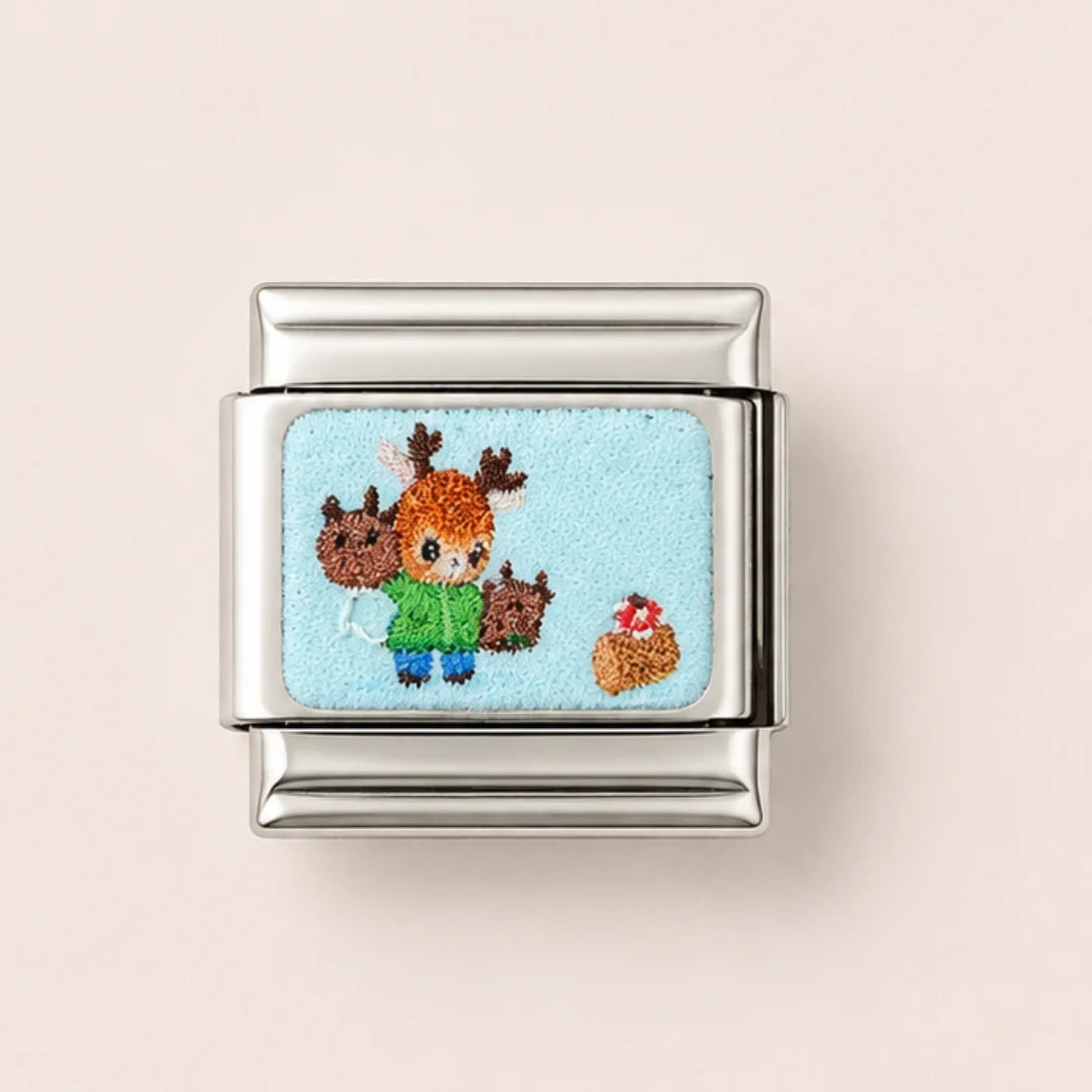 Stainless Steel | Festive Reindeer on Light Blue Italian Charm