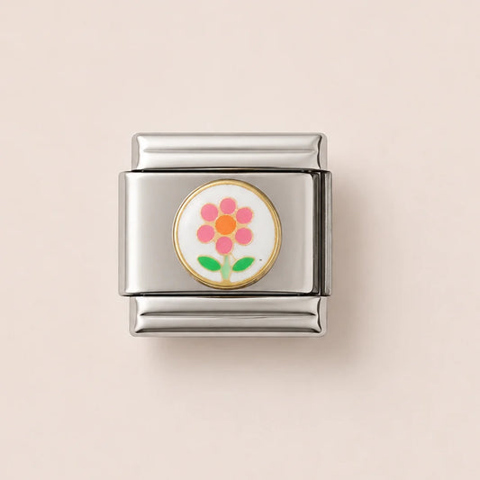 Stainless Steel | Pink Flower Italian Charm