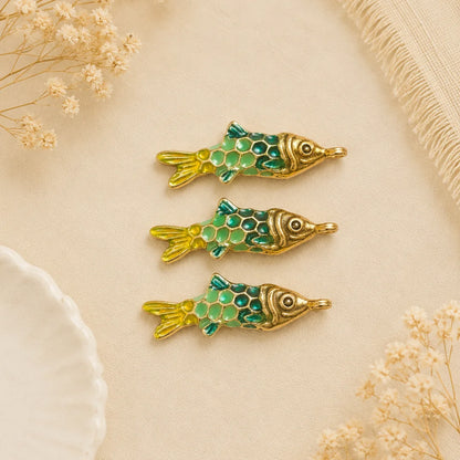 Enamel Koi Fish Charm - Green