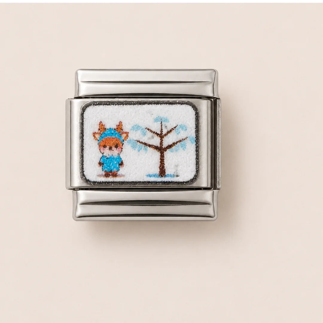 Stainless Steel | Cute Fox in Blue Dress Italian Charm